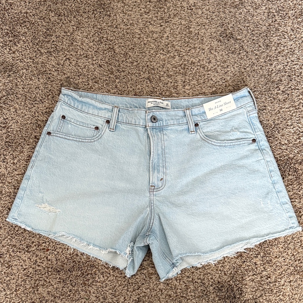 Abercrombie & Fitch Light Blue Distressed Denim Shorts